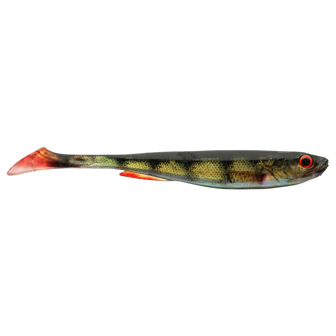 Daiwa Prorex Real Slim Shad Y LIVE 16cm Jigi Real Perch sivulta, pää oikealla