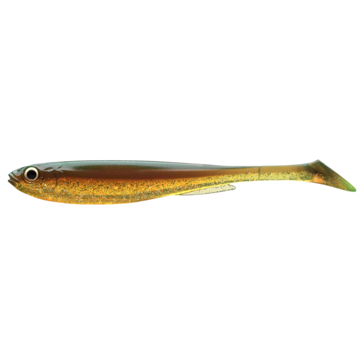 Daiwa Prorex Slim Shad Y 10.5cm Jigi Golden Shiner sivulta, pää vasemmalla