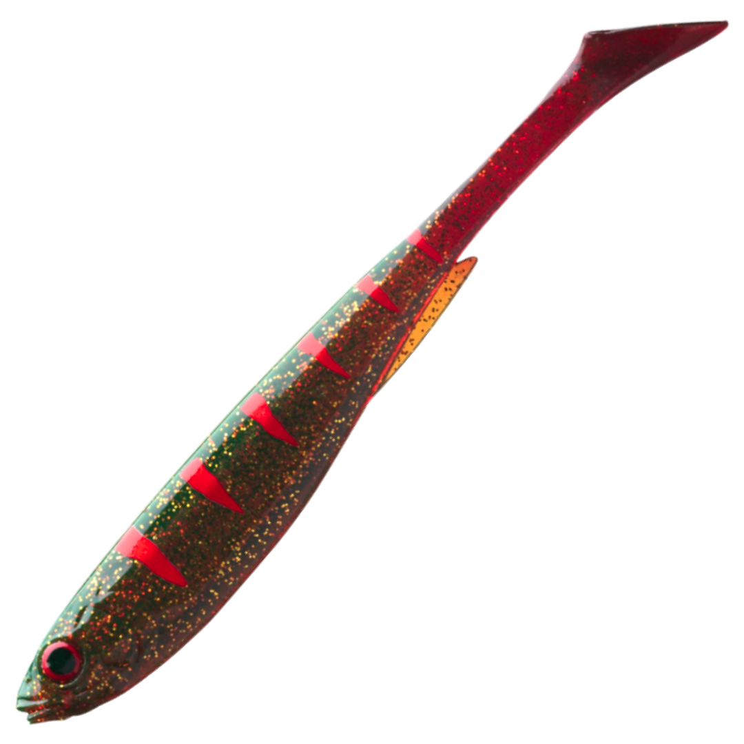 Daiwa Prorex Slim Shad Y 10.5cm Jigi, väri Motoroil: punaruskea runko ja tummat raidat