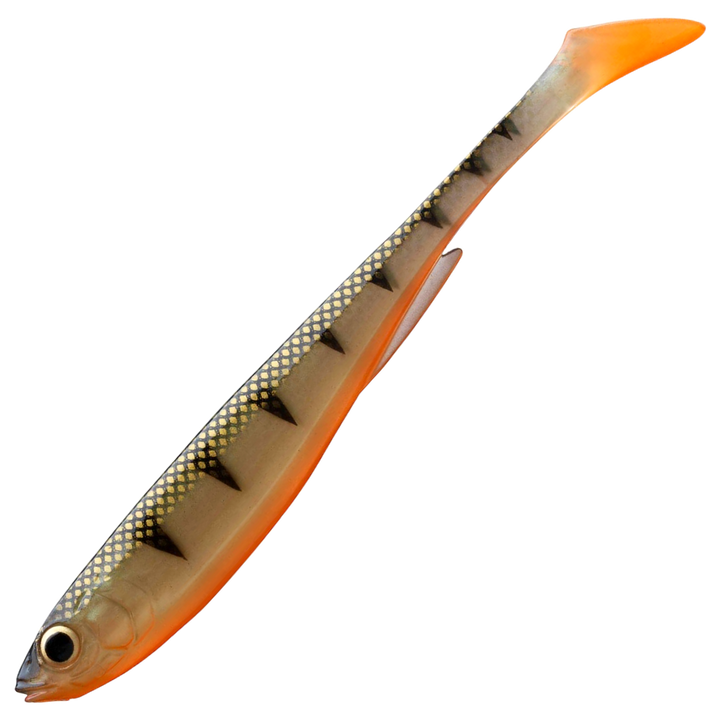 Daiwa Prorex Slim Shad Y 16cm Jigi, väri Natural Perch: tummat raidat, oranssi vatsa ja oranssi pyrstö