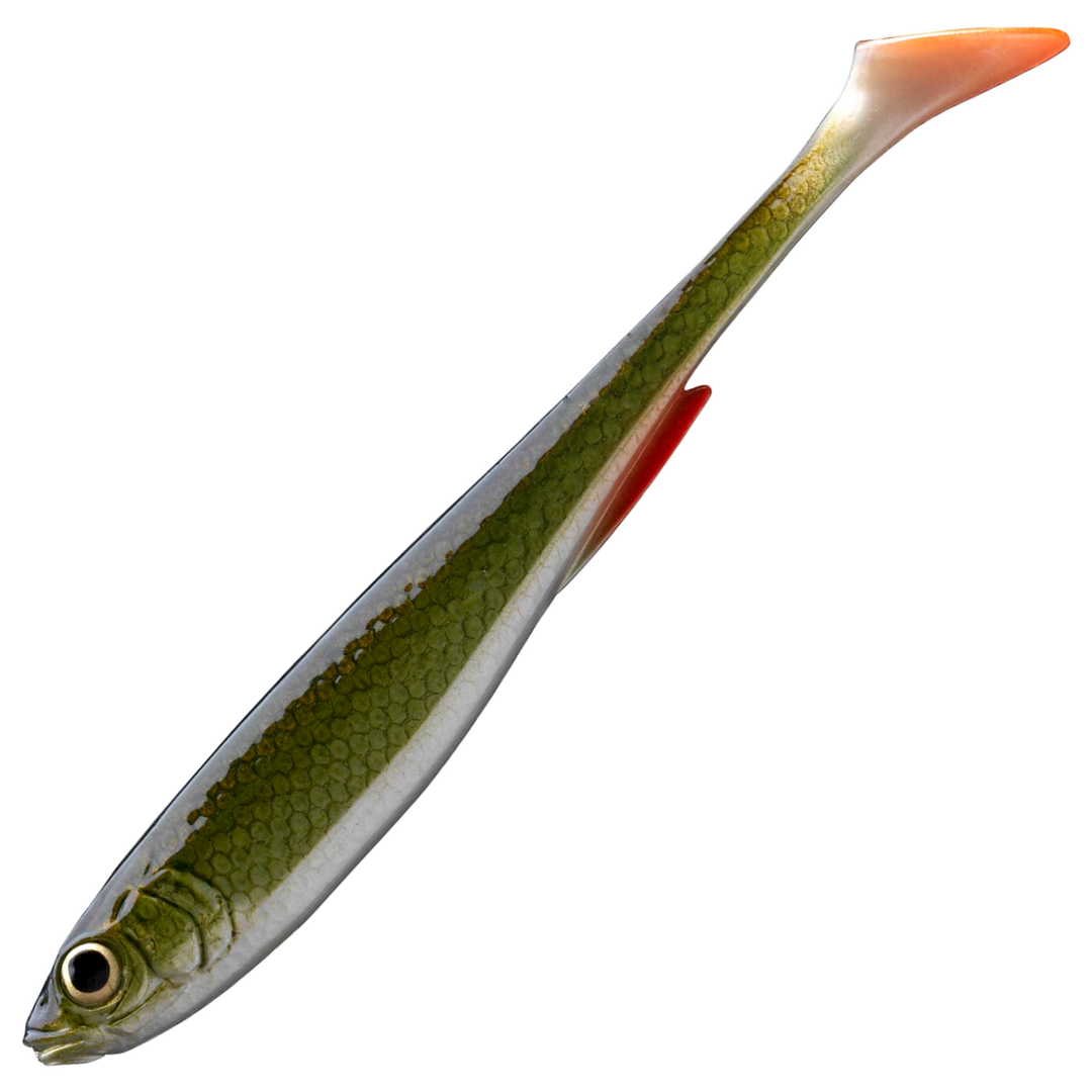 Daiwa Prorex Slim Shad Y 16cm Jigi, väri Natural Roach: oliivinvihreä selkä, hopeinen kylki ja punaiset evät