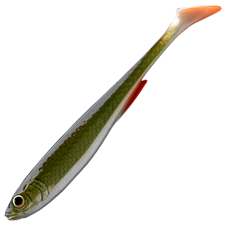 Daiwa Prorex Slim Shad Y 16cm Jigi, väri Natural Roach: oliivinvihreä selkä, hopeinen kylki ja punaiset evät