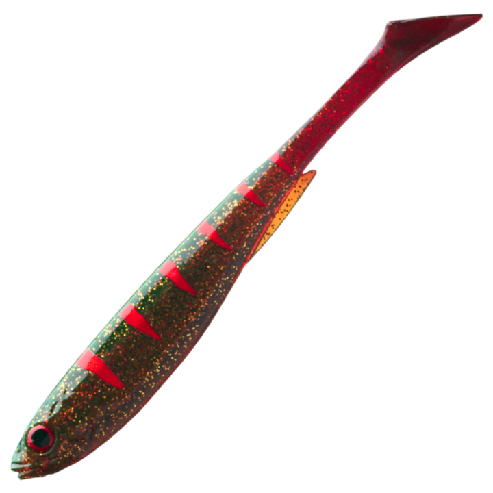 Daiwa Prorex Slim Shad Y 7.5cm Jigi, väri Motoroil: punaruskea runko ja tummat raidat