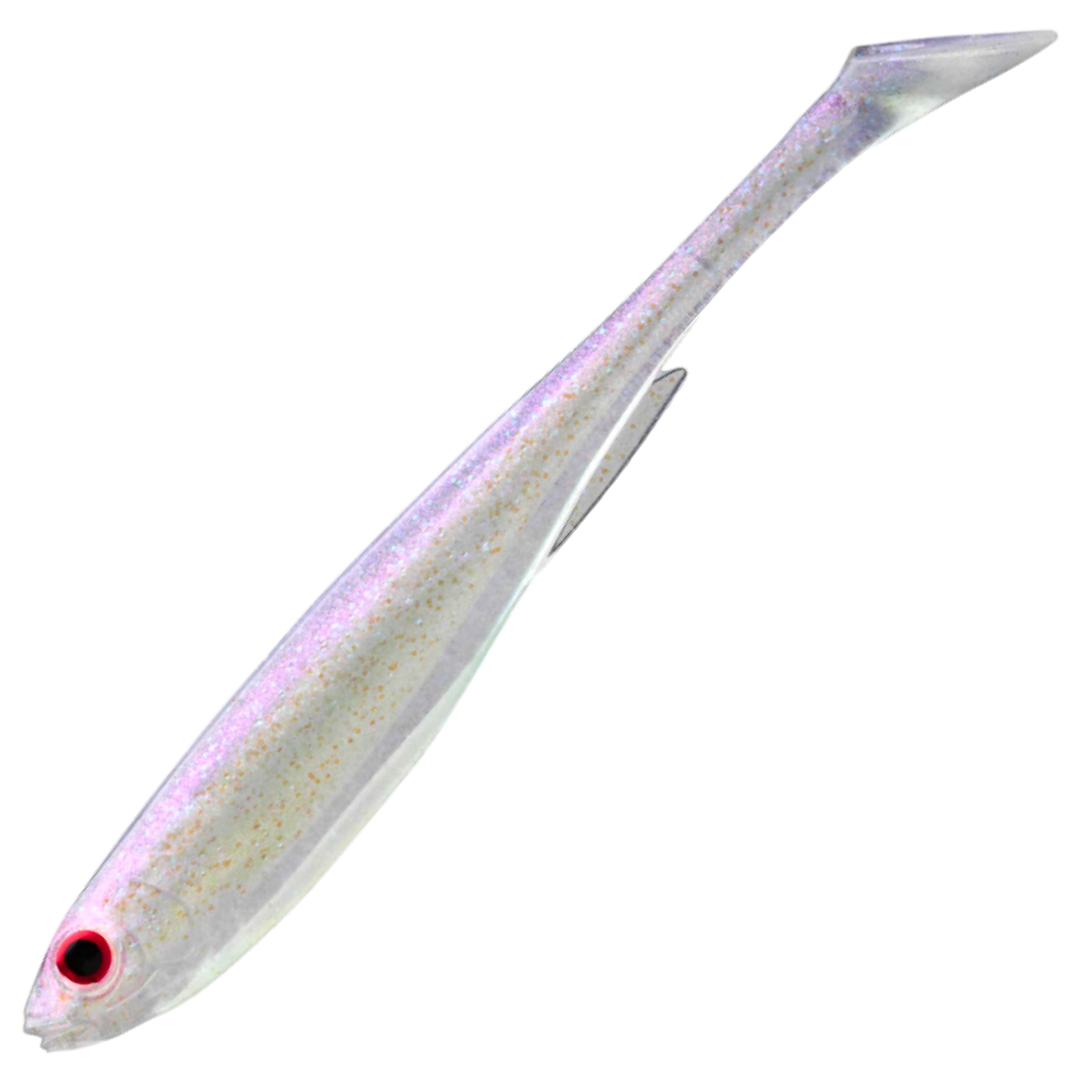 Daiwa Prorex Slim Shad Y 7.5cm Jigi, väri White Ghost: helmenvalkoinen runko ja violetti hohde