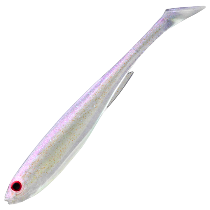 Daiwa Prorex Slim Shad Y 7.5cm Jigi, väri White Ghost: helmenvalkoinen runko ja violetti hohde