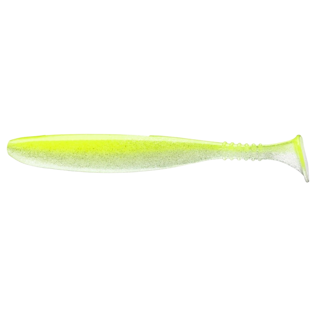 Daiwa Tournament D´Fin 10cm Jigi UV Lime Pearl sivulta, pää vasemmalla