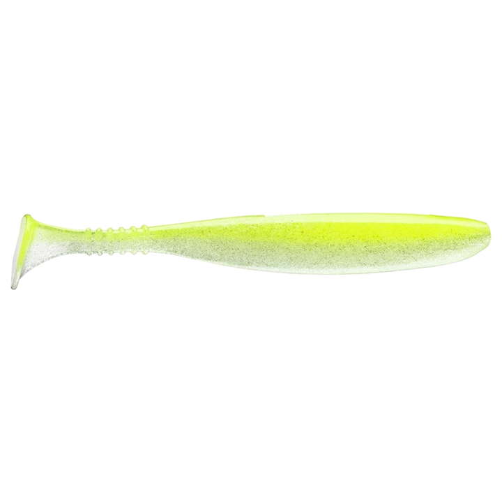 Daiwa Tournament D´Fin 7.5cm Jigi UV Lime Pearl sivulta, pää oikealla