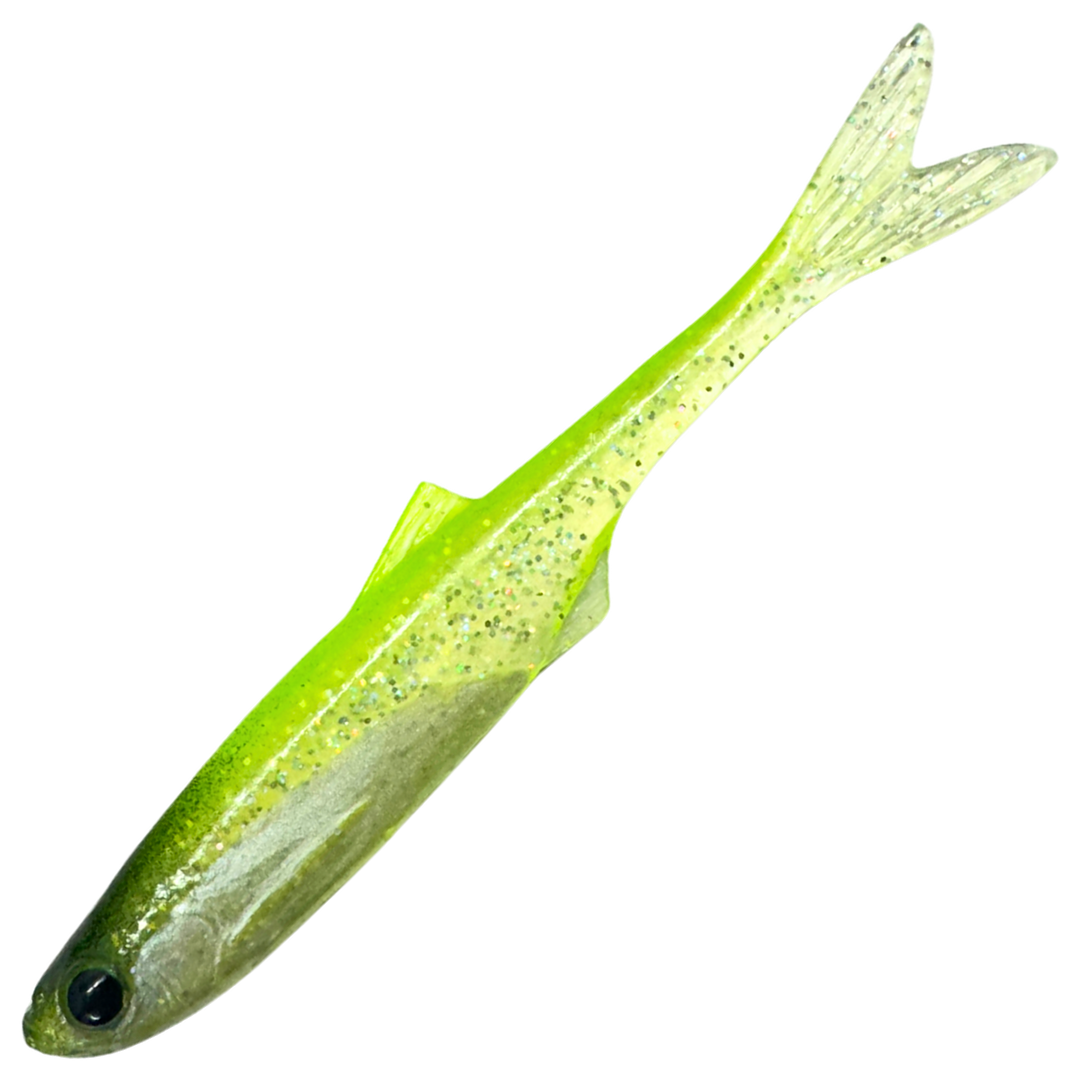 Dominator URSB Salakka Kalapyrstö Jigi 8,5cm, väri UVHS: kellanvihreä runko ja läpikuultava pyrstö