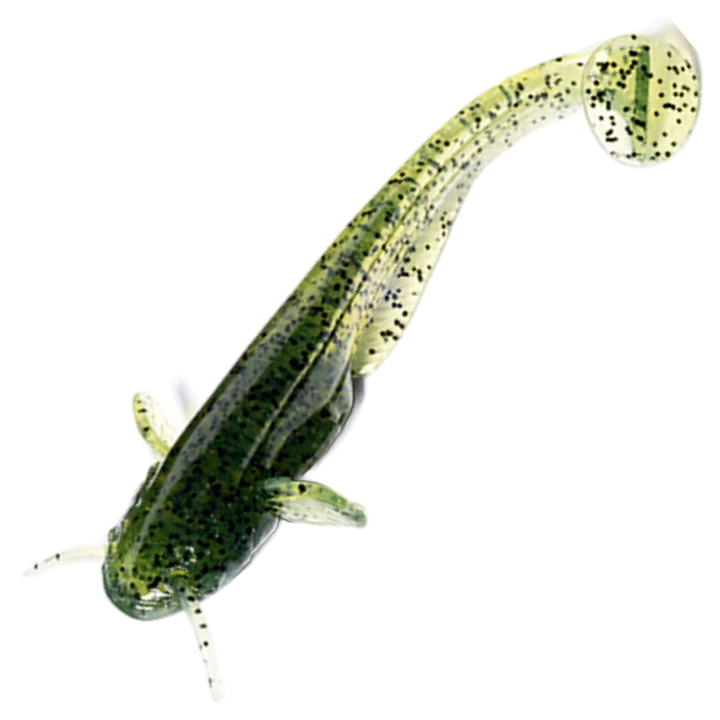 FishUp Catfish Jigi 2", väri Watermelon Seed: tummanvihreä runko, mustat pilkut ja vaalea pyrstö
