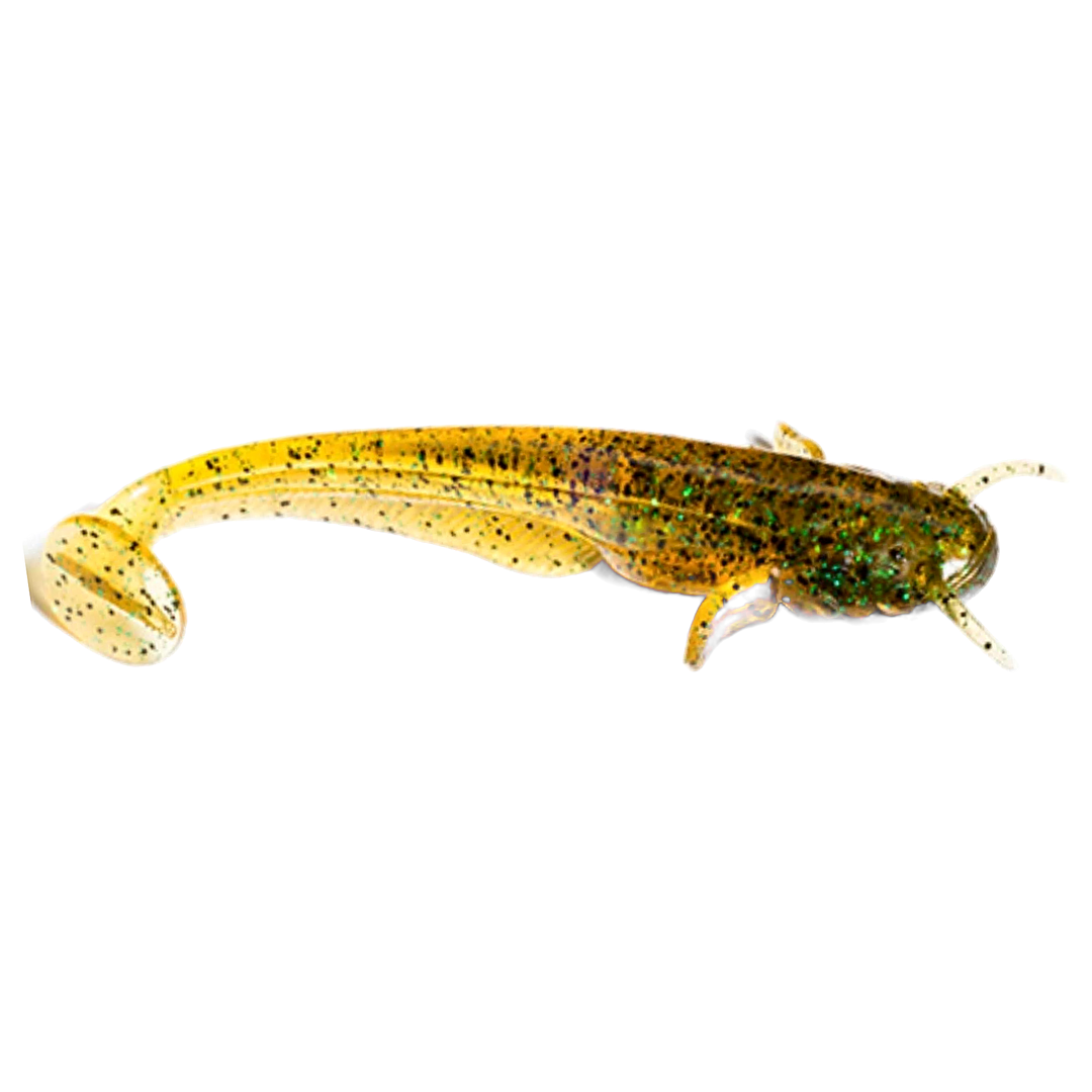 FishUp Catfish Jigi 3" Caramel/Green & Black sivulta, pää oikealla