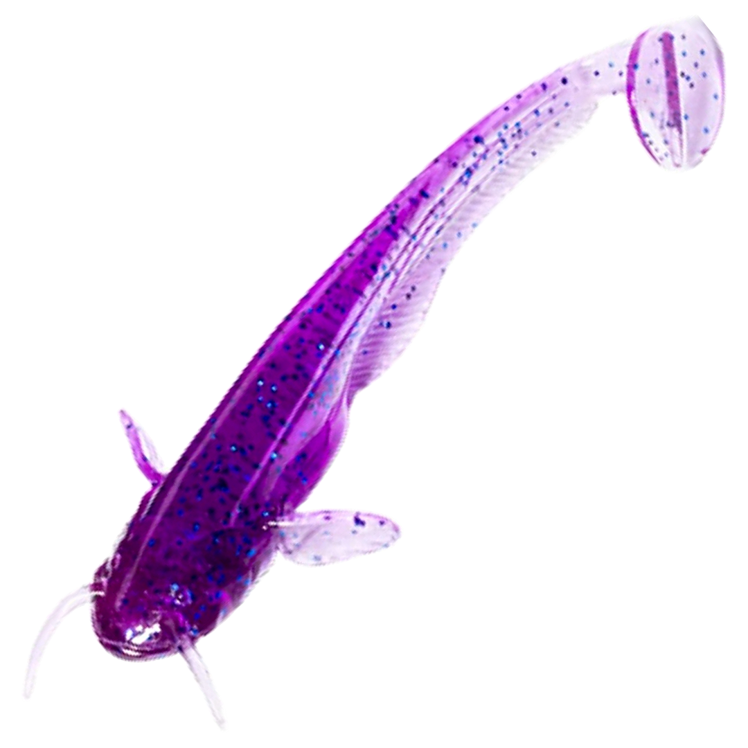 FishUp Catfish Jigi 3", väri Violet/Blue: läpikuultava violetti runko ja siniset hileet