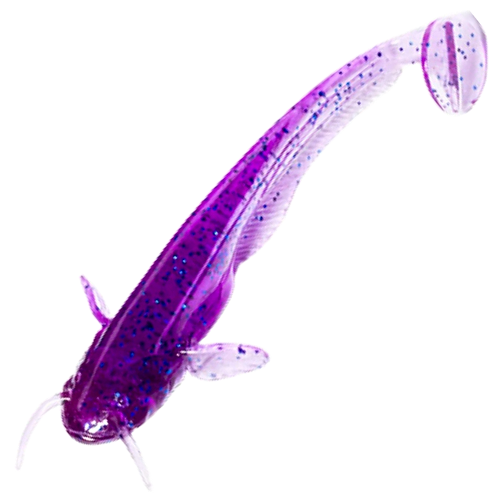 FishUp Catfish Jigi 3", väri Violet/Blue: läpikuultava violetti runko ja siniset hileet
