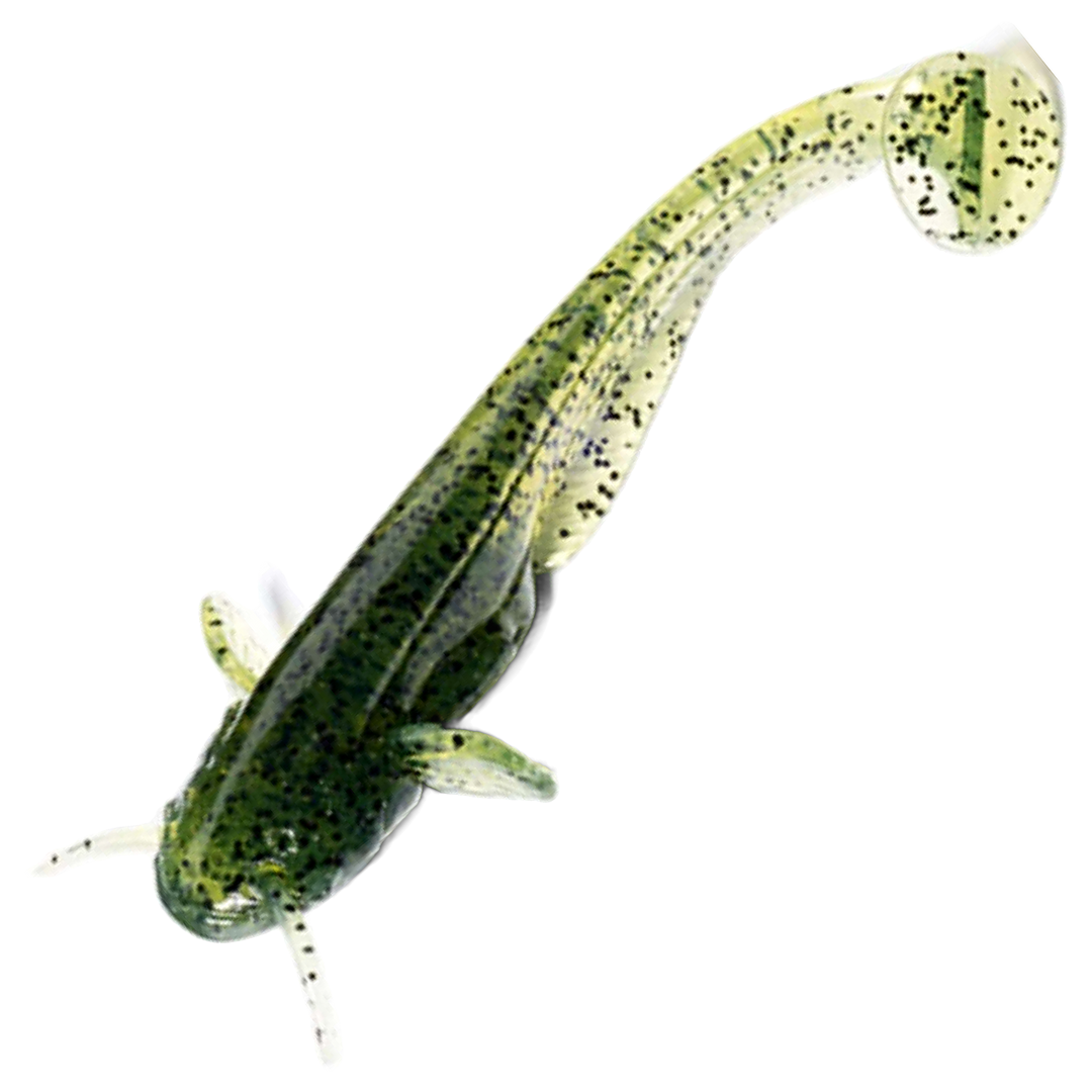 FishUp Catfish Jigi 3", väri Watermelon Seed: tummanvihreä runko, mustat pilkut ja vaalea pyrstö