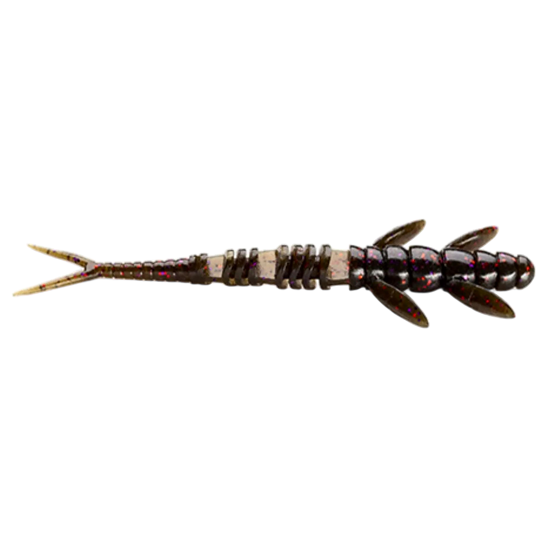 FishUp Flit Jigi 3" Green Pumpkin Brown/Red & Purple sivulta, pää oikealla