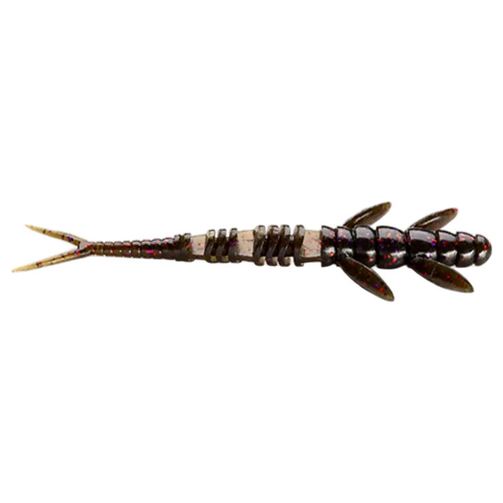 FishUp Flit Jigi 3" Green Pumpkin Brown/Red &amp; Purple sivulta, pää oikealla