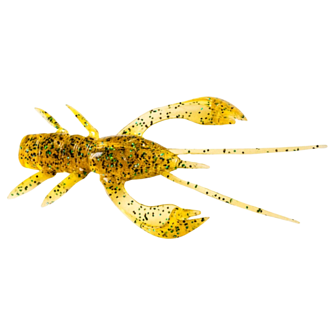FishUp Real Craw Jigi 2" Caramel/Green & Black ylhäältä, pää oikealla