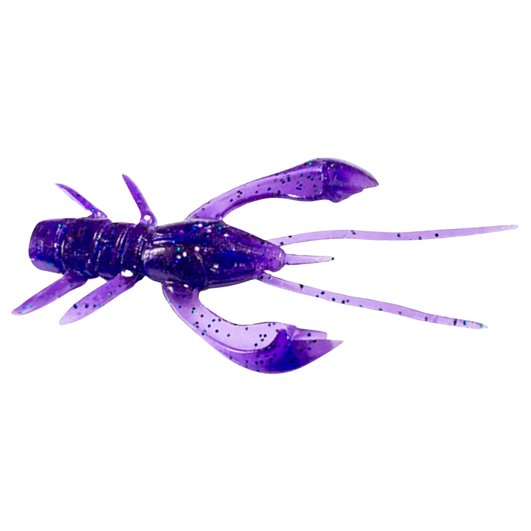FishUp Real Craw Jigi 2" Dark Violet/Peacock & Silver ylhäältä, pää oikealla