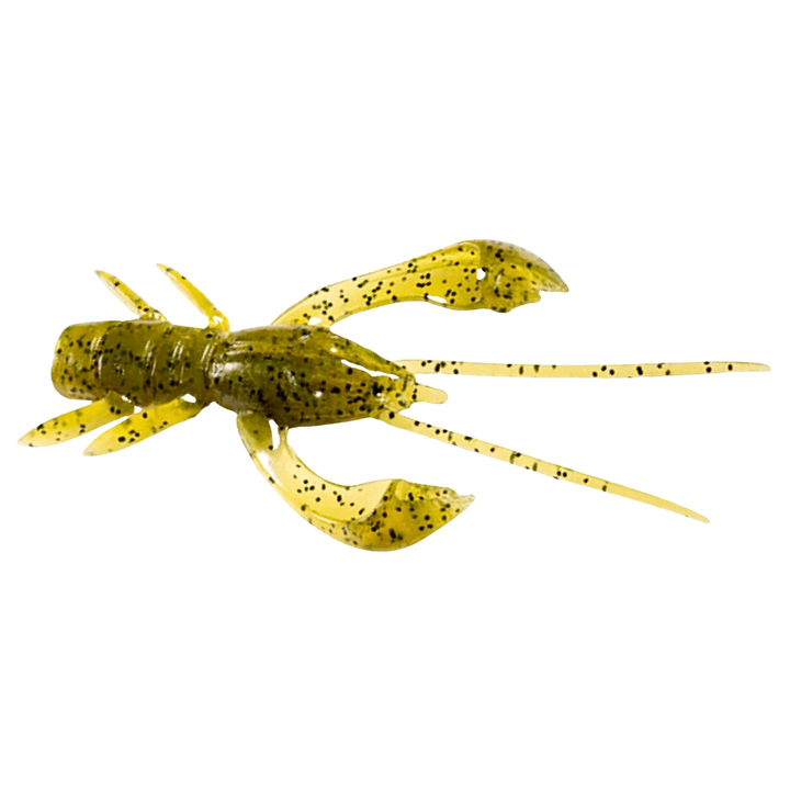 FishUp Real Craw Jigi 2" Green Pumpkin Seed ylhäältä, pää oikealla