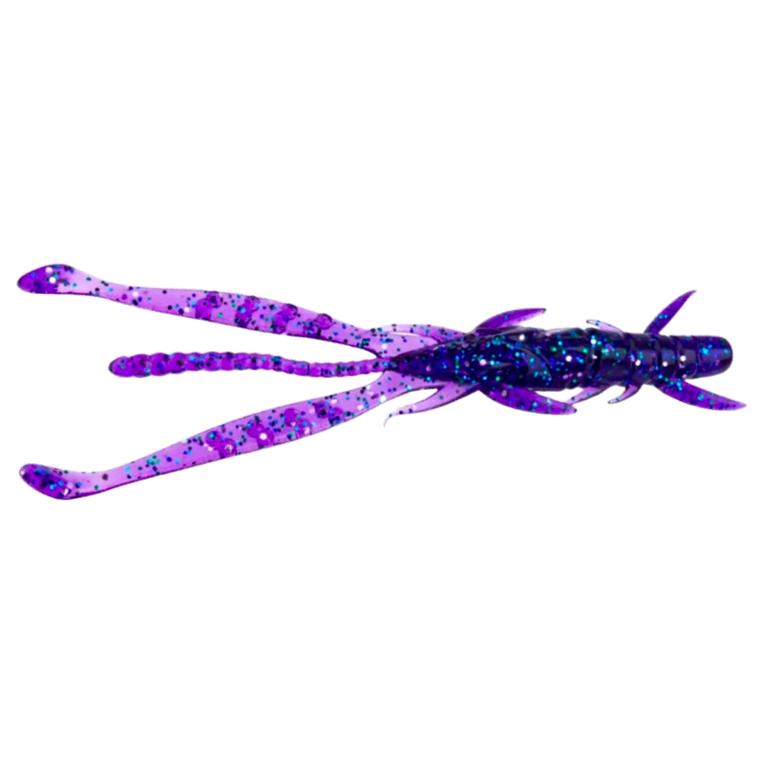 FishUp Shrimp Jigi 3" Dark violet/Peacock & Silver ylhäältä, pää vasemmalla