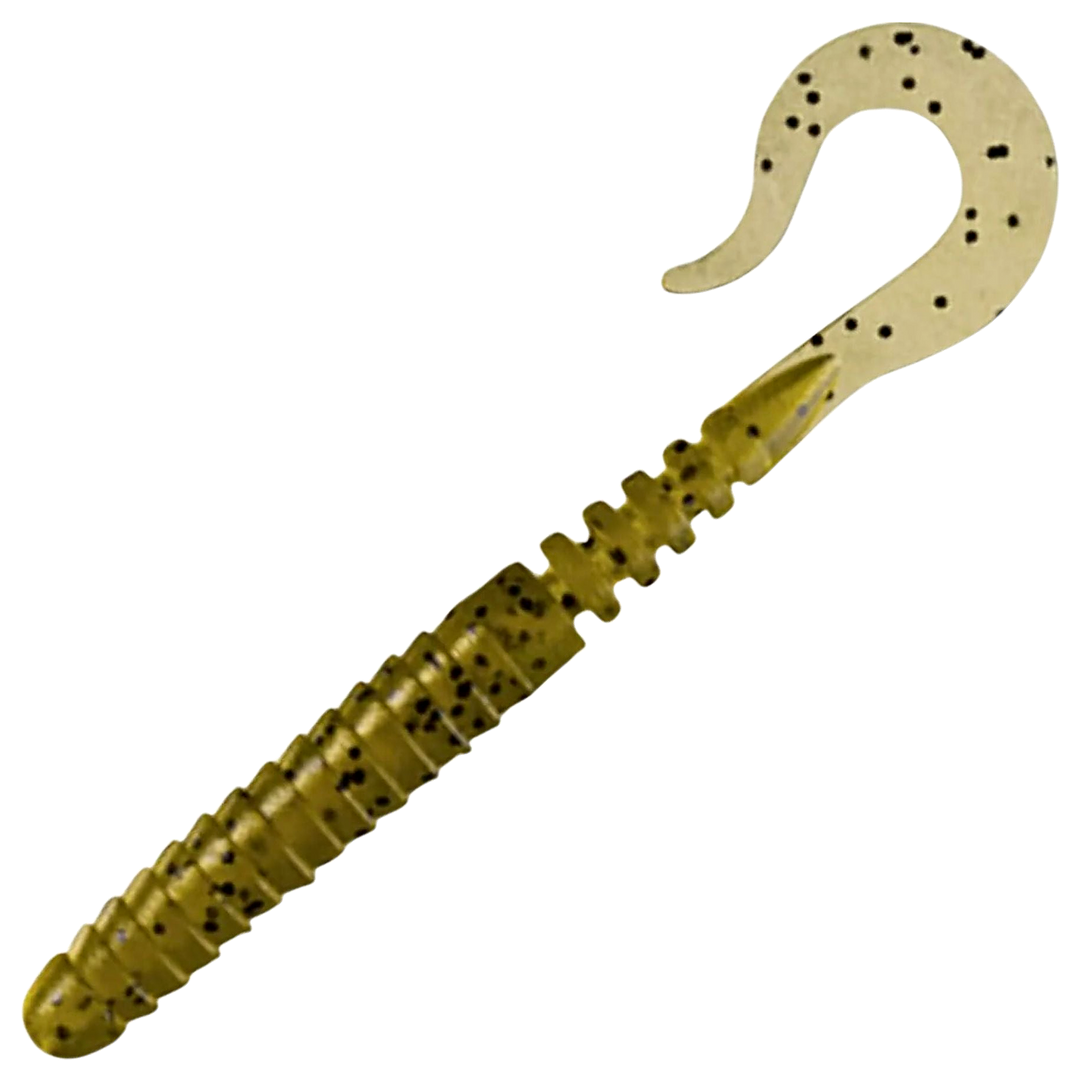 FishUp Vipo Jigi 3.6", väri Green Pumpkin Seed: oliivinruskea runko, mustat pilkut ja vaalea pyrstö