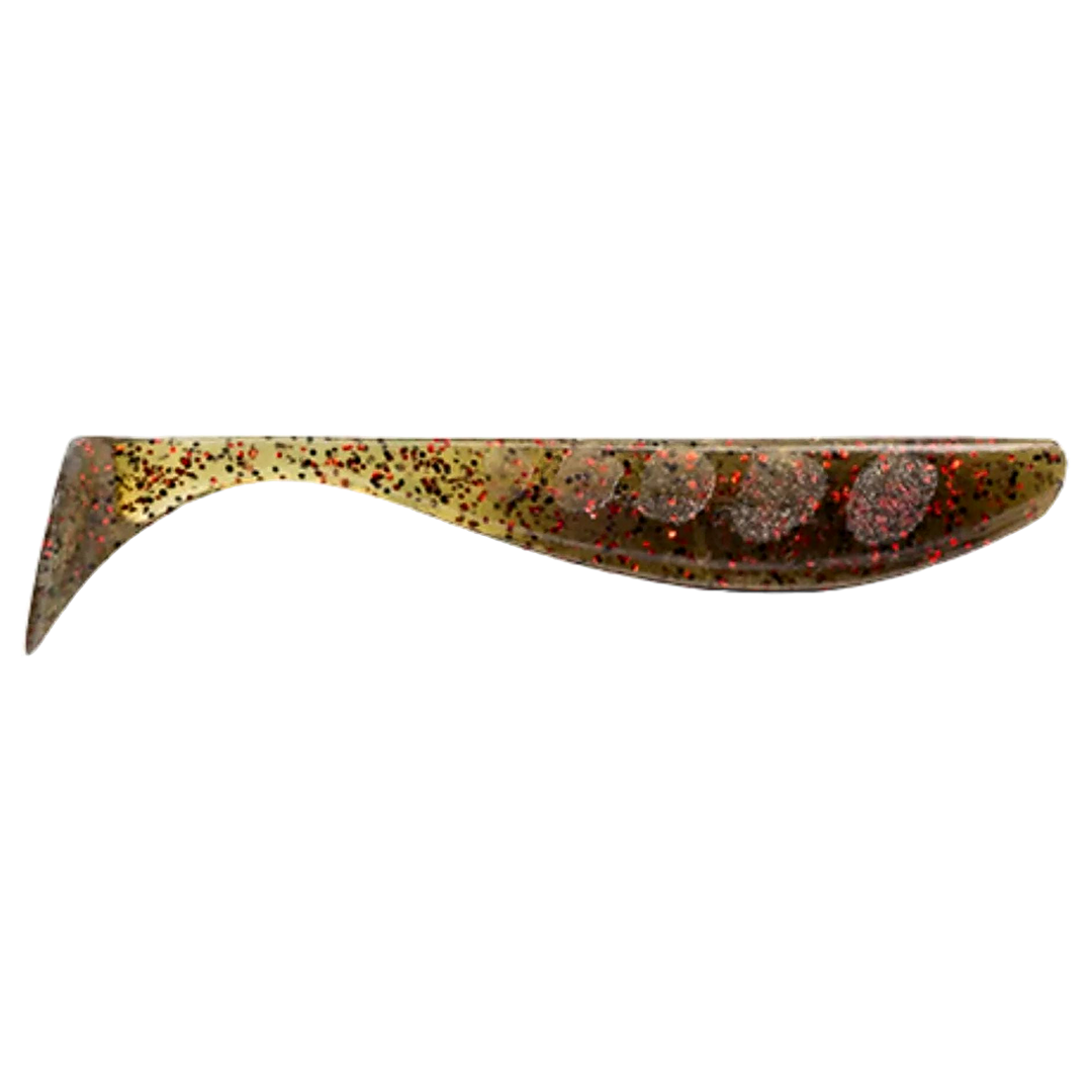 FishUp Wizzle Shad Jigi 2" Green Pumpkin/Red & Black sivulta, pää oikealla