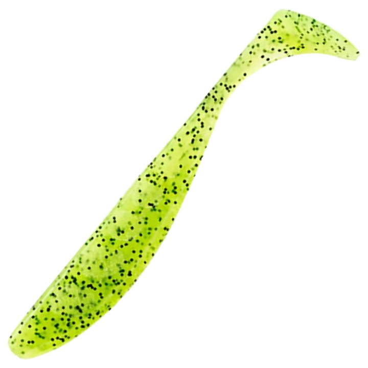 FishUp Wizzle Shad Jigi 3", väri Chartreuse/Black: kellanvihreä runko ja mustat pilkut