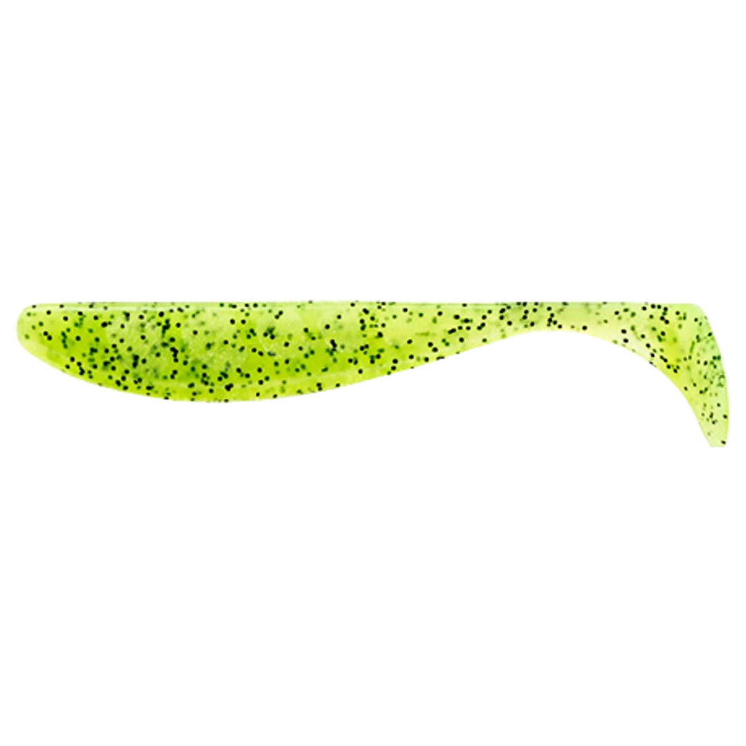 FishUp Wizzle Shad Jigi 3" Chartreuse/Black sivulta, pää vasemmalla