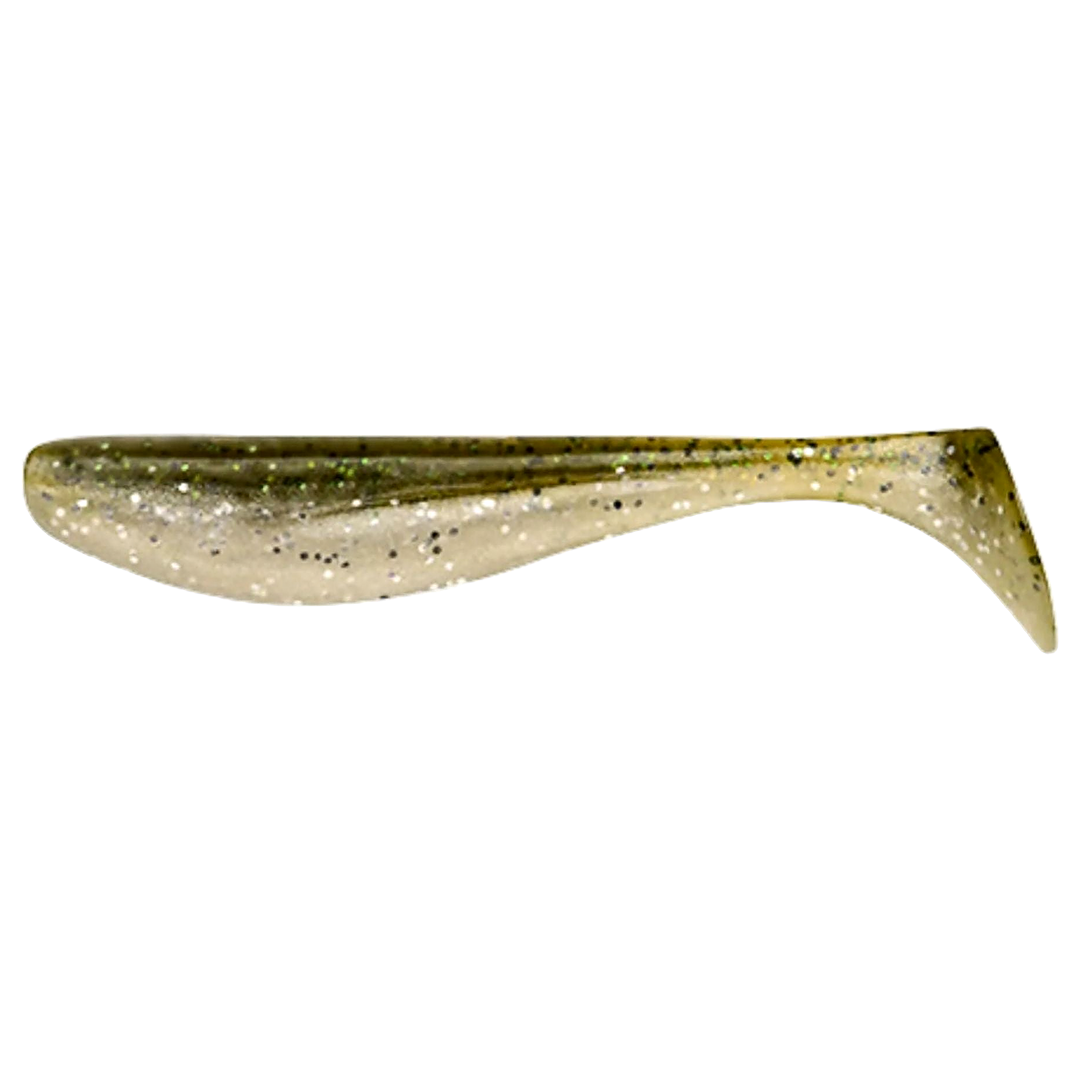 FishUp Wizzle Shad Jigi 3" Green Pumpkin/Pearl sivulta, pää vasemmalla