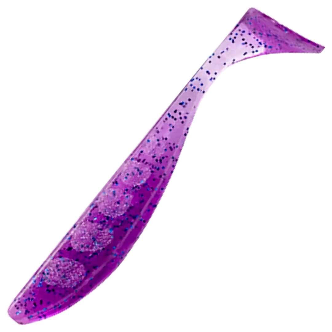 FishUp Wizzle Shad Jigi 3", väri Violet/Blue: läpikuultava violetti runko ja siniset hileet