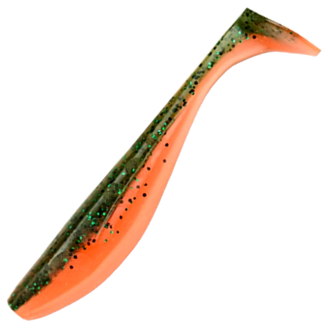 FishUp Wizzle Shad Jigi 3", väri Watermelon/Orange: vihreä selkä ja oranssi vatsa