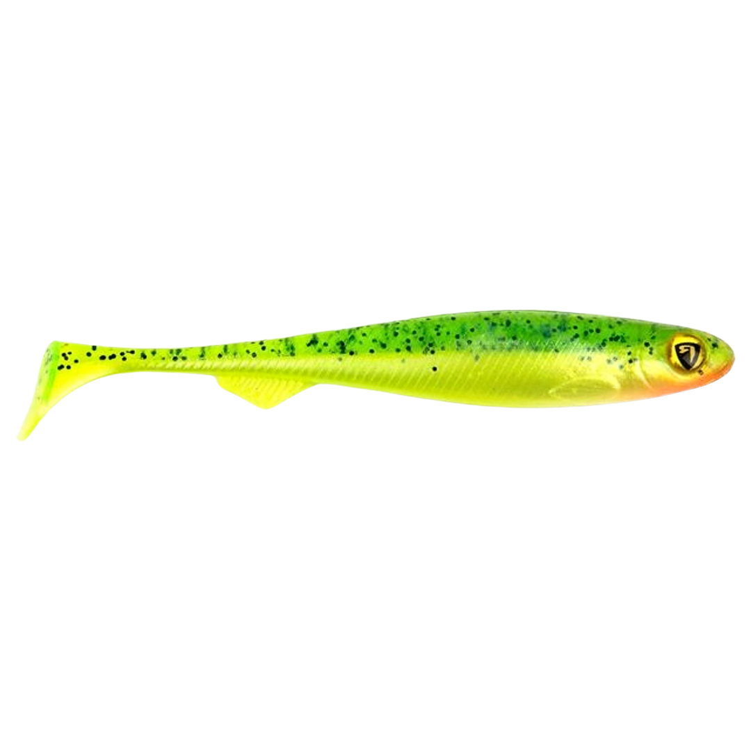 Fox Rage Slick Shad Jigi 11cm Lemontiger sivulta, pää oikealla