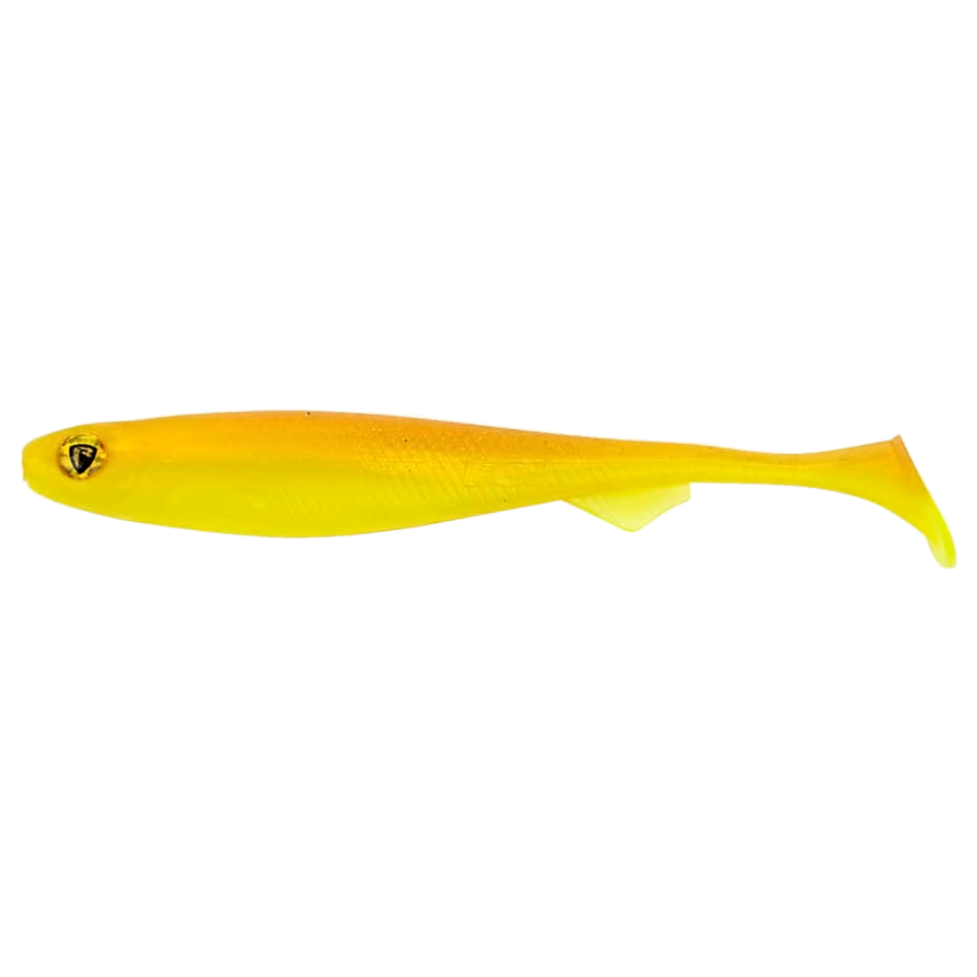 Fox Rage Slick Shad Jigi 11cm UV Sun Dance sivulta, pää vasemmalla