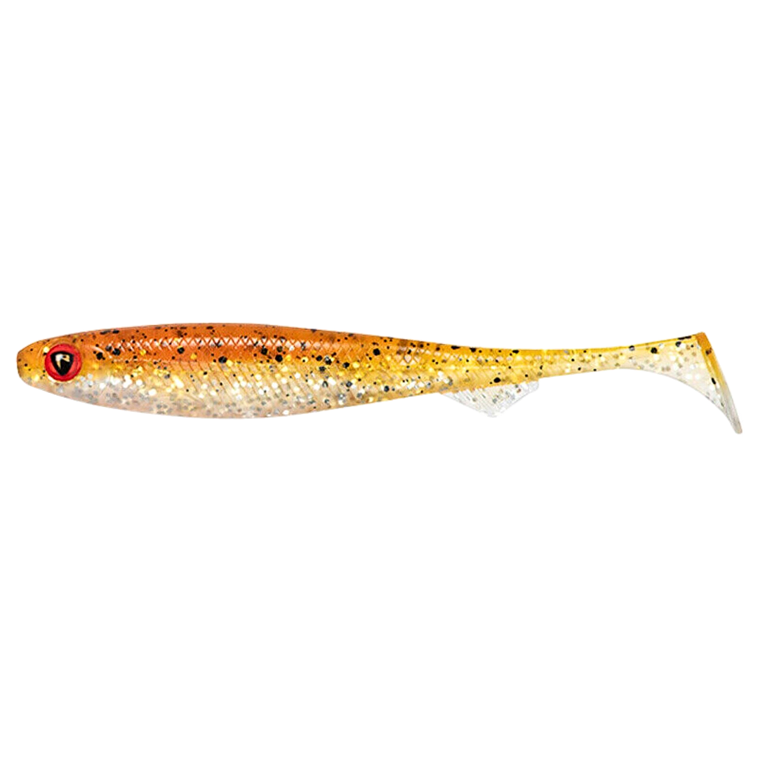 Fox Rage Slick Shad Jigi 11cm UV Tinsel sivulta, pää vasemmalla