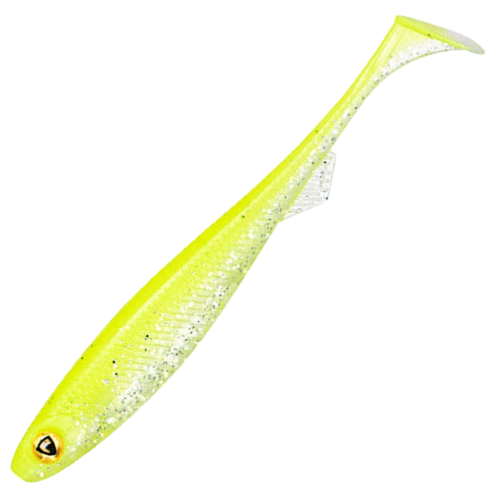 Fox Rage Slick Shad Jigi 13cm, väri UV Chartreuse AYU: kellanvihreä runko ja hopeiset hileet