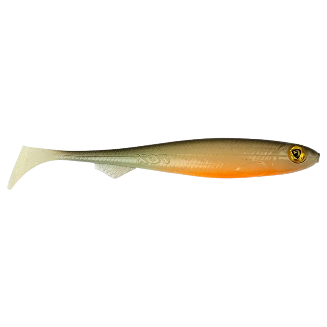 Fox Rage Slick Shad Jigi 7cm UV Hot Olive sivulta, pää oikealla