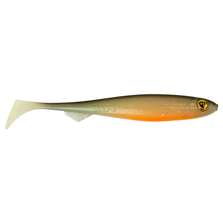 Fox Rage Slick Shad Jigi 7cm UV Hot Olive sivulta, pää oikealla