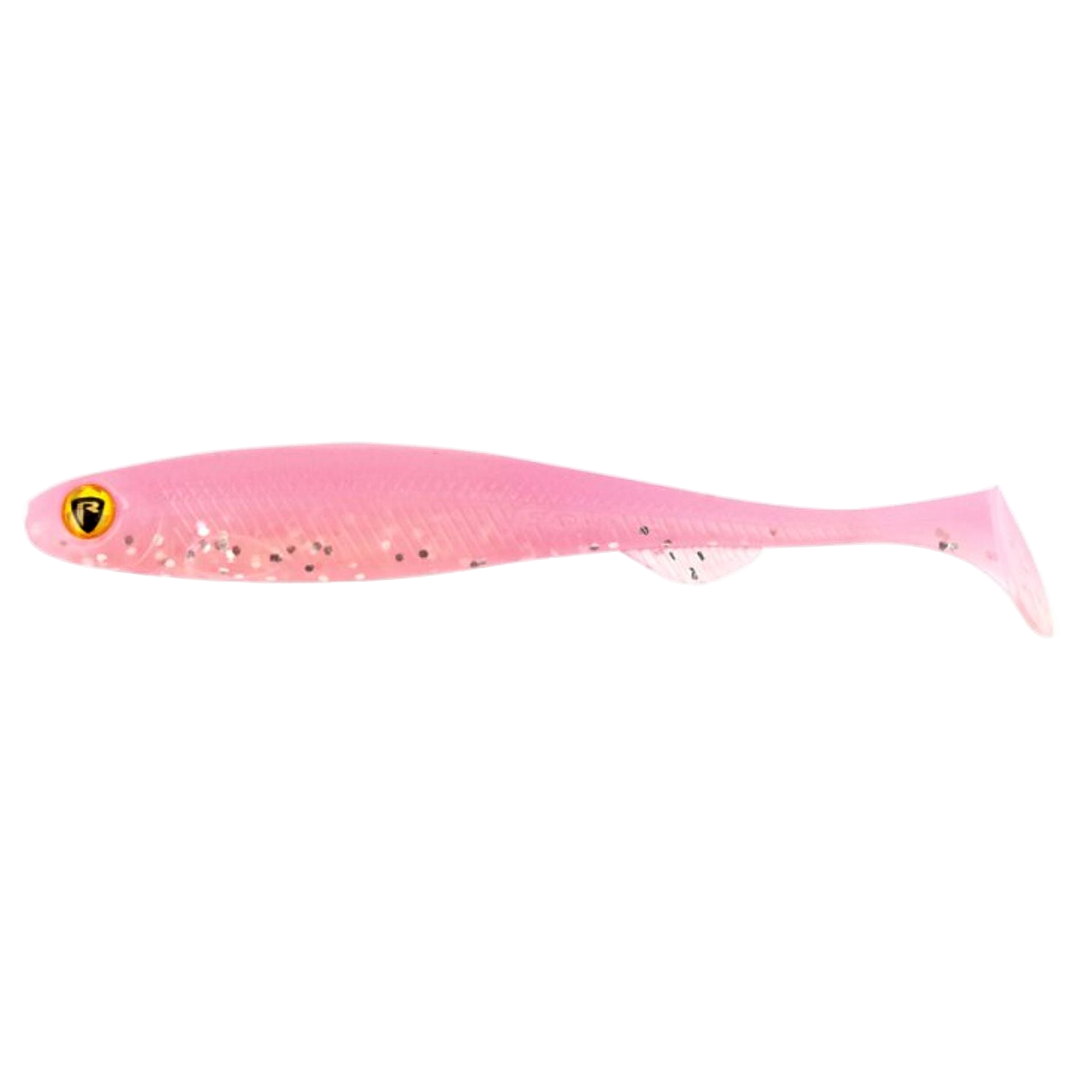 Fox Rage Slick Shad Jigi 7cm UV Pink Candy sivulta, pää vasemmalla