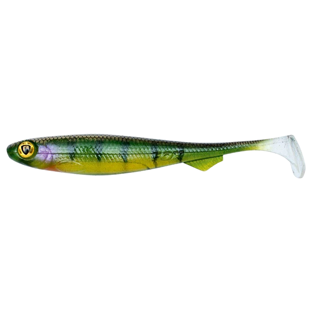 Fox Rage Slick Shad Jigi 7cm UV Stickleback sivulta, pää vasemmalla