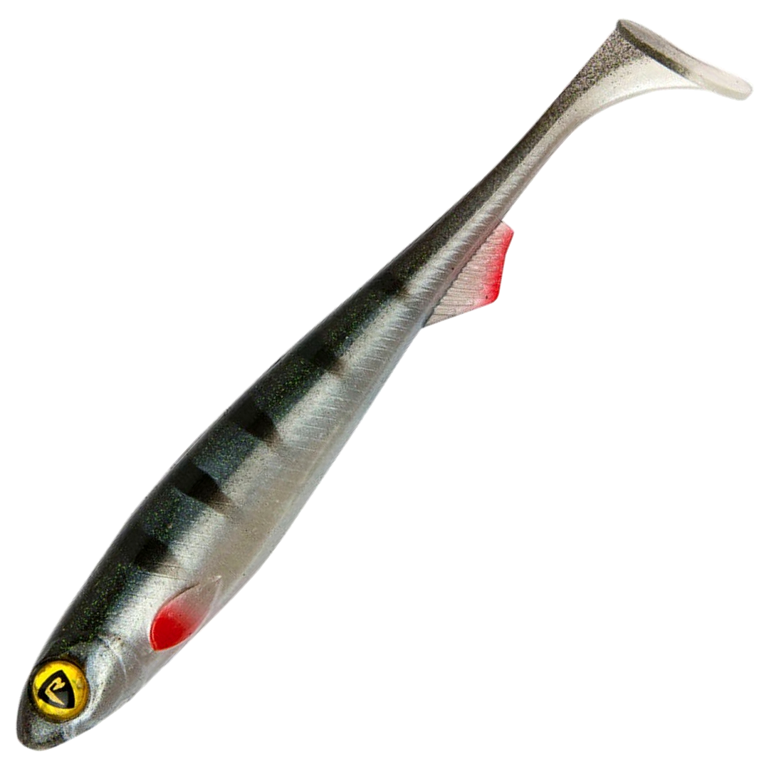 Fox Rage Slick Shad Jigi 7cm, väri Young Perch: harmaa selkä, tummat raidat ja vaalea vatsa