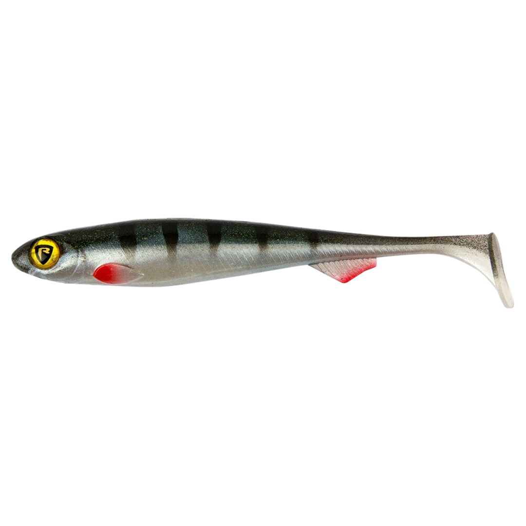 Fox Rage Slick Shad Jigi 7cm Young Perch sivulta, pää vasemmalla