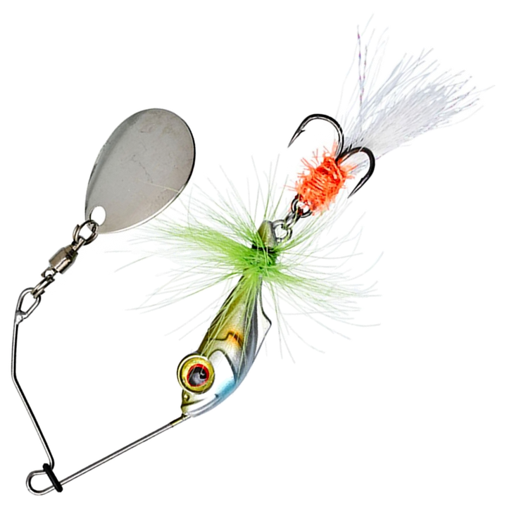 Gunki Alvin Fly Spinnerbait 5.6g, väri Baby Chart: hopeinen pää, vihreät karvat, valkoinen pyrstö ja hopeinen lapa