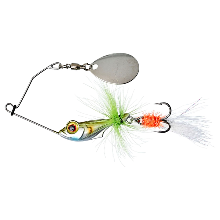 Gunki Alvin Fly Spinnerbait 5.6g Baby Chart sivulta, pää vasemmalla