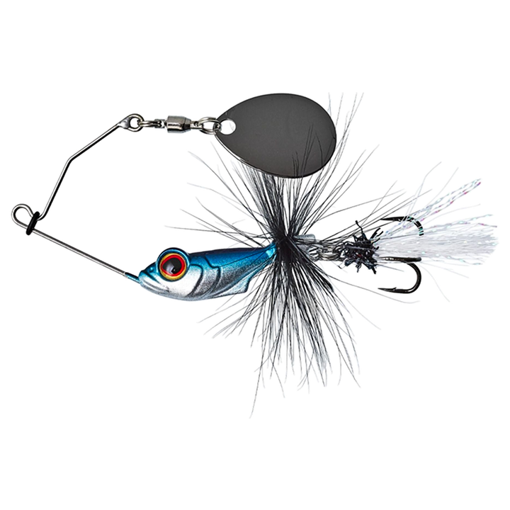 Gunki Alvin Fly Spinnerbait 5.6g Blue Alive sivulta, pää vasemmalla