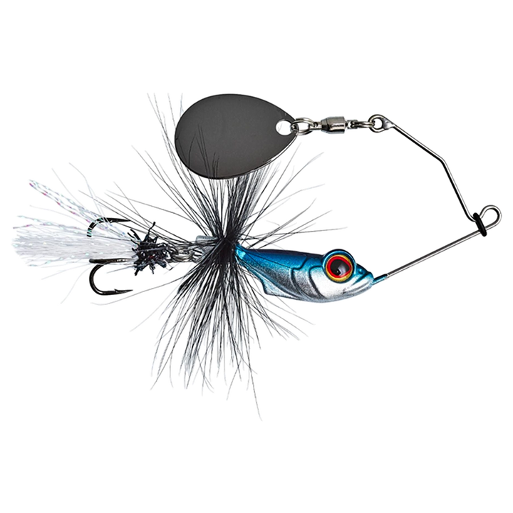 Gunki Alvin Fly Spinnerbait 5.6g Blue Alive sivulta, pää oikealla