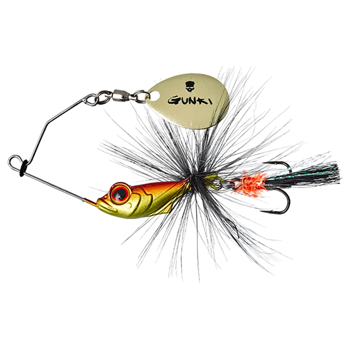 Gunki Alvin Fly Spinnerbait 5.6g Golden Red sivulta, pää vasemmalla