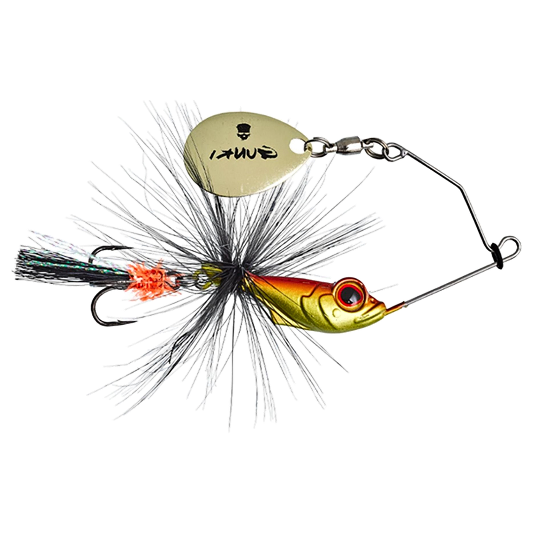 Gunki Alvin Fly Spinnerbait 5.6g Golden Red sivulta, pää oikealla
