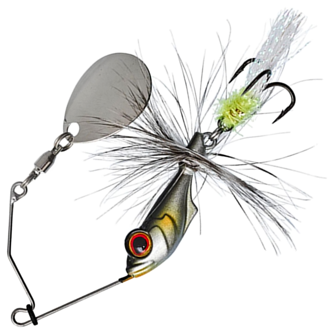 Gunki Alvin Fly Spinnerbait 5.6g, väri Tiny Alive: hopeinen pää, harmaat karvat ja hopeinen lapa