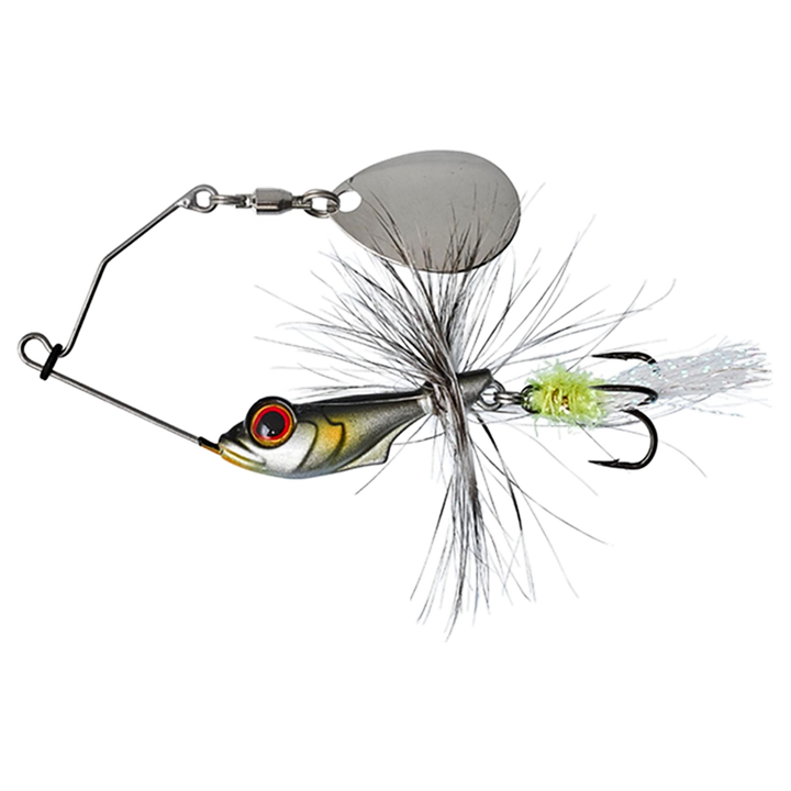 Gunki Alvin Fly Spinnerbait 5.6g Tiny Alive sivulta, pää vasemmalla