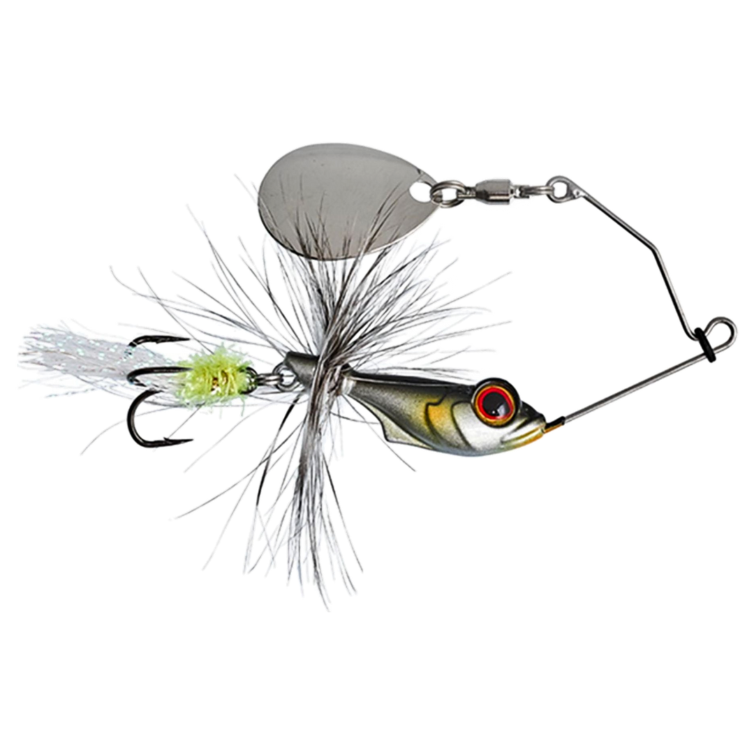 Gunki Alvin Fly Spinnerbait 5.6g Tiny Alive sivulta, pää oikealla