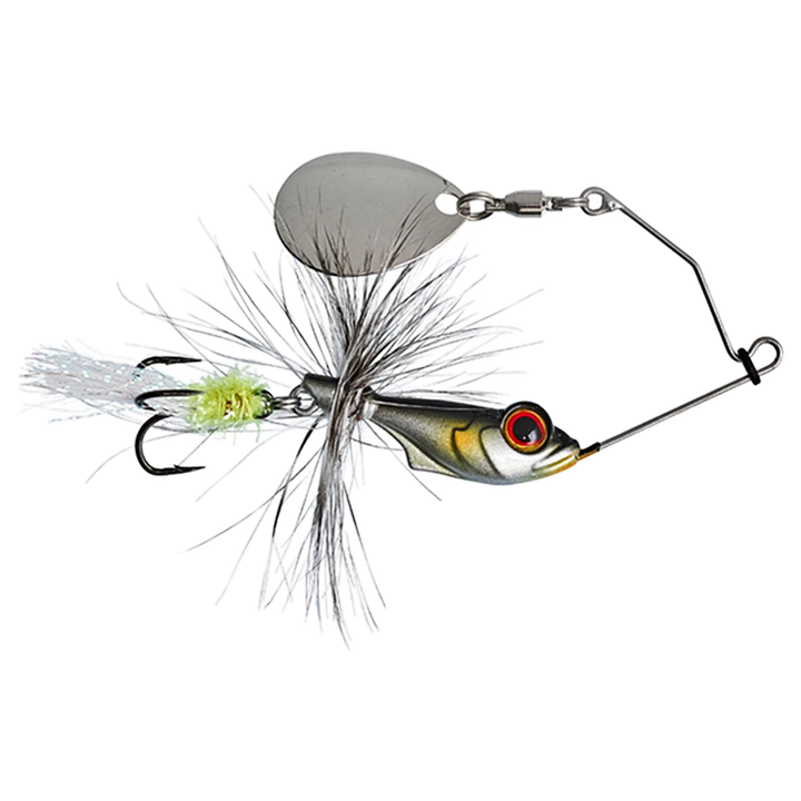 Gunki Alvin Fly Spinnerbait 5.6g Tiny Alive sivulta, pää oikealla